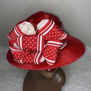 Mr Kurt red & white polka dot church hat